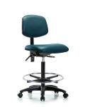 Vinyl Chair - High Bench Height with Seat Tilt, Chrome Foot Ring, & Casters in Marine Blue Supernova Vinyl VHBCH-RG-T1-A0-CF-RC-8801