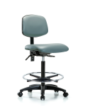 Vinyl Chair - High Bench Height with Seat Tilt, Chrome Foot Ring, & Casters in Storm Supernova Vinyl VHBCH-RG-T1-A0-CF-RC-8822