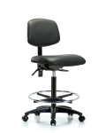 Vinyl Chair - High Bench Height with Seat Tilt, Chrome Foot Ring, & Casters in Carbon Supernova Vinyl VHBCH-RG-T1-A0-CF-RC-8823