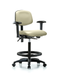 Vinyl Chair - High Bench Height with Seat Tilt, Adjustable Arms, Black Foot Ring, & Casters in Adobe White Trailblazer Vinyl VHBCH-RG-T1-A1-BF-RC-8501