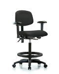 Vinyl Chair - High Bench Height with Seat Tilt, Adjustable Arms, Black Foot Ring, & Casters in Black Trailblazer Vinyl VHBCH-RG-T1-A1-BF-RC-8540