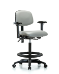 Vinyl Chair - High Bench Height with Seat Tilt, Adjustable Arms, Black Foot Ring, & Casters in Dove Trailblazer Vinyl VHBCH-RG-T1-A1-BF-RC-8567
