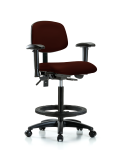 Vinyl Chair - High Bench Height with Seat Tilt, Adjustable Arms, Black Foot Ring, & Casters in Burgundy Trailblazer Vinyl VHBCH-RG-T1-A1-BF-RC-8569