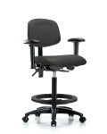 Vinyl Chair - High Bench Height with Seat Tilt, Adjustable Arms, Black Foot Ring, & Casters in Charcoal Trailblazer Vinyl VHBCH-RG-T1-A1-BF-RC-8605