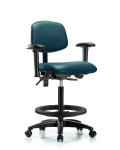 Vinyl Chair - High Bench Height with Seat Tilt, Adjustable Arms, Black Foot Ring, & Casters in Marine Blue Supernova Vinyl VHBCH-RG-T1-A1-BF-RC-8801
