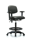 Vinyl Chair - High Bench Height with Seat Tilt, Adjustable Arms, Black Foot Ring, & Casters in Carbon Supernova Vinyl VHBCH-RG-T1-A1-BF-RC-8823