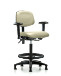 Vinyl Chair - High Bench Height with Seat Tilt, Adjustable Arms, Black Foot Ring, & Stationary Glides in Adobe White Trailblazer Vinyl VHBCH-RG-T1-A1-BF-RG-8501