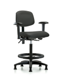 Vinyl Chair - High Bench Height with Seat Tilt, Adjustable Arms, Black Foot Ring, & Stationary Glides in Charcoal Trailblazer Vinyl VHBCH-RG-T1-A1-BF-RG-8605