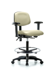 Vinyl Chair - High Bench Height with Seat Tilt, Adjustable Arms, Chrome Foot Ring, & Casters in Adobe White Trailblazer Vinyl VHBCH-RG-T1-A1-CF-RC-8501