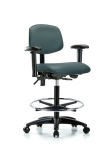Vinyl Chair - High Bench Height with Seat Tilt, Adjustable Arms, Chrome Foot Ring, & Casters in Colonial Blue Trailblazer Vinyl VHBCH-RG-T1-A1-CF-RC-8546