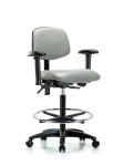 Vinyl Chair - High Bench Height with Seat Tilt, Adjustable Arms, Chrome Foot Ring, & Casters in Dove Trailblazer Vinyl VHBCH-RG-T1-A1-CF-RC-8567