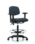 Vinyl Chair - High Bench Height with Seat Tilt, Adjustable Arms, Chrome Foot Ring, & Casters in Imperial Blue Trailblazer Vinyl VHBCH-RG-T1-A1-CF-RC-8582