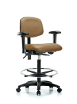 Vinyl Chair - High Bench Height with Seat Tilt, Adjustable Arms, Chrome Foot Ring, & Casters in Taupe Trailblazer Vinyl VHBCH-RG-T1-A1-CF-RC-8584