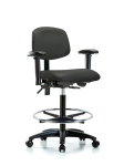 Vinyl Chair - High Bench Height with Seat Tilt, Adjustable Arms, Chrome Foot Ring, & Casters in Charcoal Trailblazer Vinyl VHBCH-RG-T1-A1-CF-RC-8605