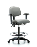 Vinyl Chair - High Bench Height with Seat Tilt, Adjustable Arms, Chrome Foot Ring, & Casters in Sterling Supernova Vinyl VHBCH-RG-T1-A1-CF-RC-8840