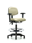 Vinyl Chair - High Bench Height with Seat Tilt, Adjustable Arms, Chrome Foot Ring, & Stationary Glides in Adobe White Trailblazer Vinyl VHBCH-RG-T1-A1-CF-RG-8501