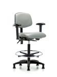 Vinyl Chair - High Bench Height with Seat Tilt, Adjustable Arms, Chrome Foot Ring, & Stationary Glides in Dove Trailblazer Vinyl VHBCH-RG-T1-A1-CF-RG-8567