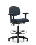 Vinyl Chair - High Bench Height with Seat Tilt, Adjustable Arms, Chrome Foot Ring, & Stationary Glides in Imperial Blue Trailblazer Vinyl VHBCH-RG-T1-A1-CF-RG-8582