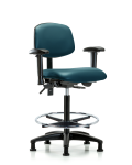 Vinyl Chair - High Bench Height with Seat Tilt, Adjustable Arms, Chrome Foot Ring, & Stationary Glides in Marine Blue Supernova Vinyl VHBCH-RG-T1-A1-CF-RG-8801