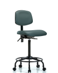 Vinyl Chair - High Bench Height with Round Tube Base & Casters in Colonial Blue Trailblazer Vinyl VHBCH-RT-T0-A0-RC-8546
