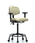 Vinyl Chair - High Bench Height with Round Tube Base, Adjustable Arms, & Casters in Adobe White Trailblazer Vinyl VHBCH-RT-T0-A1-RC-8501