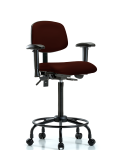Vinyl Chair - High Bench Height with Round Tube Base, Adjustable Arms, & Casters in Burgundy Trailblazer Vinyl VHBCH-RT-T0-A1-RC-8569
