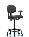 Vinyl Chair - High Bench Height with Round Tube Base, Adjustable Arms, & Casters in Charcoal Trailblazer Vinyl VHBCH-RT-T0-A1-RC-8605