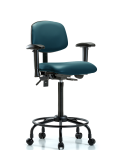 Vinyl Chair - High Bench Height with Round Tube Base, Adjustable Arms, & Casters in Marine Blue Supernova Vinyl VHBCH-RT-T0-A1-RC-8801