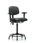 Vinyl Chair - High Bench Height with Round Tube Base, Adjustable Arms, & Stationary Glides in Carbon Supernova Vinyl VHBCH-RT-T0-A1-RG-8823