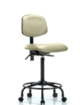 Vinyl Chair - High Bench Height with Round Tube Base, Seat Tilt, & Casters in Adobe White Trailblazer Vinyl VHBCH-RT-T1-A0-RC-8501