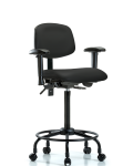 Vinyl Chair - High Bench Height with Round Tube Base, Seat Tilt, Adjustable Arms, & Casters in Black Trailblazer Vinyl VHBCH-RT-T1-A1-RC-8540