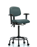 Vinyl Chair - High Bench Height with Round Tube Base, Seat Tilt, Adjustable Arms, & Casters in Colonial Blue Trailblazer Vinyl VHBCH-RT-T1-A1-RC-8546