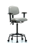 Vinyl Chair - High Bench Height with Round Tube Base, Seat Tilt, Adjustable Arms, & Casters in Dove Trailblazer Vinyl VHBCH-RT-T1-A1-RC-8567