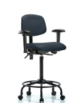 Vinyl Chair - High Bench Height with Round Tube Base, Seat Tilt, Adjustable Arms, & Casters in Imperial Blue Trailblazer Vinyl VHBCH-RT-T1-A1-RC-8582