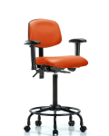 Vinyl Chair - High Bench Height with Round Tube Base, Seat Tilt, Adjustable Arms, & Casters in Orange Kist Trailblazer Vinyl VHBCH-RT-T1-A1-RC-8613