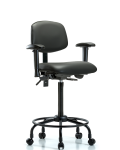 Vinyl Chair - High Bench Height with Round Tube Base, Seat Tilt, Adjustable Arms, & Casters in Carbon Supernova Vinyl VHBCH-RT-T1-A1-RC-8823