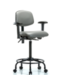Vinyl Chair - High Bench Height with Round Tube Base, Seat Tilt, Adjustable Arms, & Casters in Sterling Supernova Vinyl VHBCH-RT-T1-A1-RC-8840