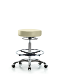 Vinyl Stool without Back Chrome - High Bench Height with Chrome Foot Ring & Casters in Adobe White Trailblazer Vinyl VHBSO-CR-CF-CC-8501