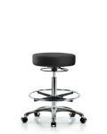 Vinyl Stool without Back Chrome - High Bench Height with Chrome Foot Ring & Casters in Black Trailblazer Vinyl VHBSO-CR-CF-CC-8540
