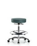 Vinyl Stool without Back Chrome - High Bench Height with Chrome Foot Ring & Casters in Colonial Blue Trailblazer Vinyl VHBSO-CR-CF-CC-8546