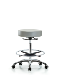 Vinyl Stool without Back Chrome - High Bench Height with Chrome Foot Ring & Casters in Dove Trailblazer Vinyl VHBSO-CR-CF-CC-8567