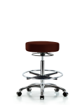 Vinyl Stool without Back Chrome - High Bench Height with Chrome Foot Ring & Casters in Burgundy Trailblazer Vinyl VHBSO-CR-CF-CC-8569