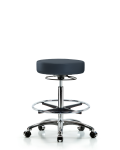 Vinyl Stool without Back Chrome - High Bench Height with Chrome Foot Ring & Casters in Imperial Blue Trailblazer Vinyl VHBSO-CR-CF-CC-8582
