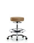 Vinyl Stool without Back Chrome - High Bench Height with Chrome Foot Ring & Casters in Taupe Trailblazer Vinyl VHBSO-CR-CF-CC-8584