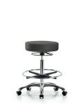 Vinyl Stool without Back Chrome - High Bench Height with Chrome Foot Ring & Casters in Charcoal Trailblazer Vinyl VHBSO-CR-CF-CC-8605