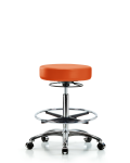 Vinyl Stool without Back Chrome - High Bench Height with Chrome Foot Ring & Casters in Orange Kist Trailblazer Vinyl VHBSO-CR-CF-CC-8613