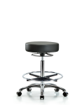 Vinyl Stool without Back Chrome - High Bench Height with Chrome Foot Ring & Casters in Carbon Supernova Vinyl VHBSO-CR-CF-CC-8823