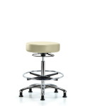 Vinyl Stool without Back Chrome - High Bench Height with Chrome Foot Ring & Stationary Glides in Adobe White Trailblazer Vinyl VHBSO-CR-CF-RG-8501