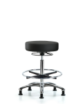 Vinyl Stool without Back Chrome - High Bench Height with Chrome Foot Ring & Stationary Glides in Black Trailblazer Vinyl VHBSO-CR-CF-RG-8540