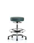 Vinyl Stool without Back Chrome - High Bench Height with Chrome Foot Ring & Stationary Glides in Colonial Blue Trailblazer Vinyl VHBSO-CR-CF-RG-8546